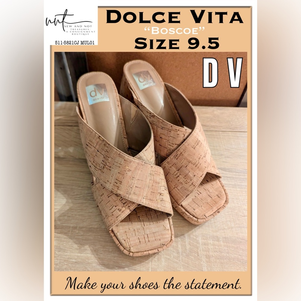 Dolce Vita Boscoe Cork Block Heel Mules Slip-On Platform Sandals Size 9.5 EUC